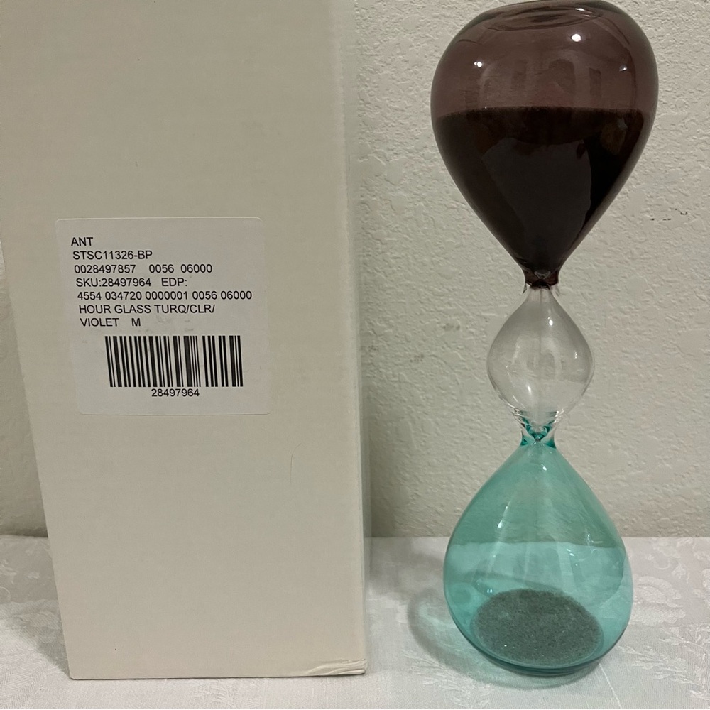 Anthropologie *RARE* NIB Turquoise/Clear/Violet Hour Glass - Picture 6 of 6